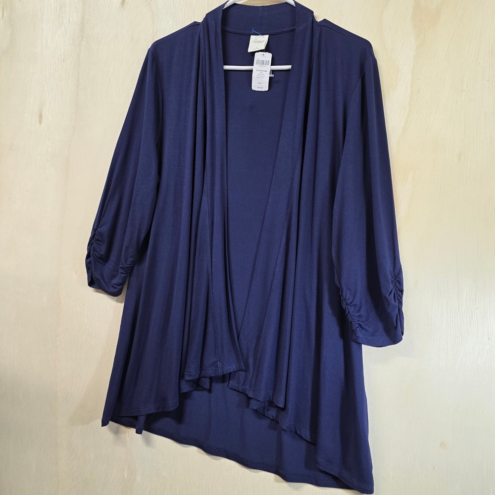 Soma Maritime Navy Open Front Dress Wrap Cardigan Ruched 3/4 Sleeve Large - Picture 11 of 11